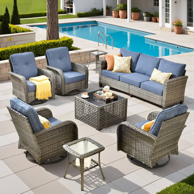 XIZZI Outdoor Patio Furniture Grey Wicker Conversation Seating Set