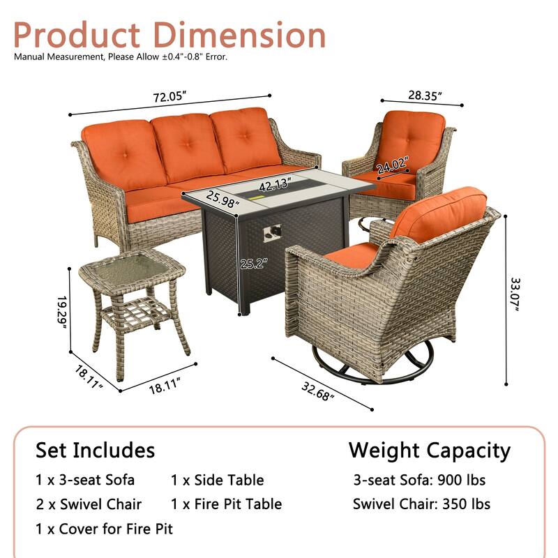 XIZZI Outdoor Wicker Patio Furniture Conversation Set with Fire Table
