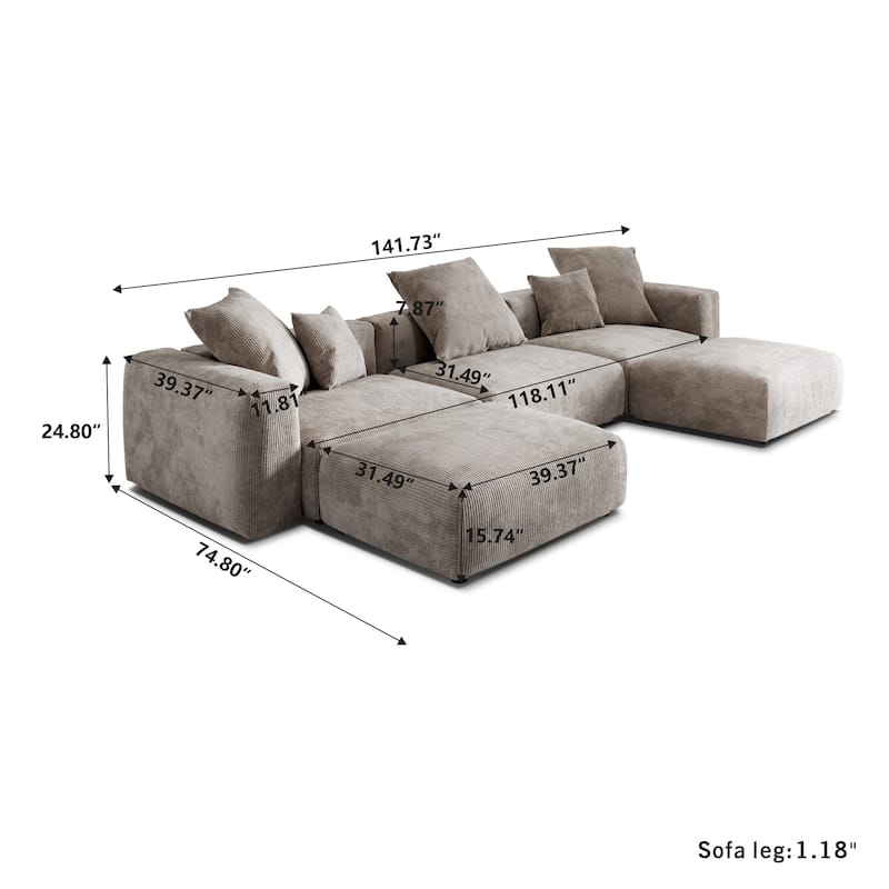 Modern Corduroy Upholstered Sofa, 4-seater, L-Shaped Sectional Sofa