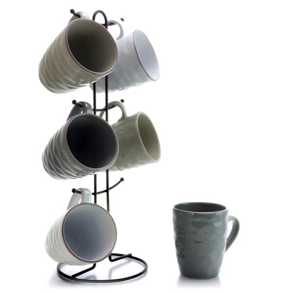 Elama Textured Wave 6-Piece 12 oz. Mug Set with Stand, Assorted Colors. Opens flyout.