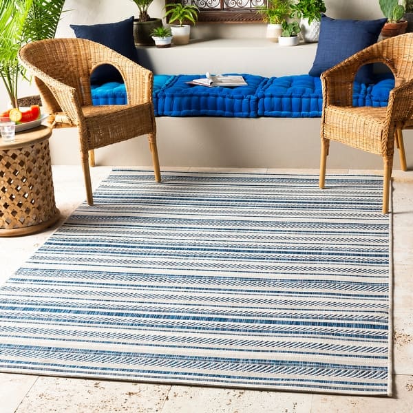 slide 2 of 14, Livabliss Rikard Indoor/ Outdoor Coastal Stripe Area Rug 2' x 2'11" - Navy