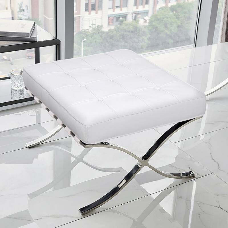 Momei Modern Leather Ottoman Foot Rest - White