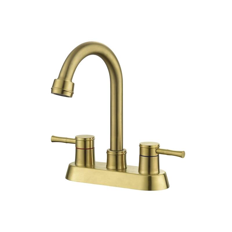 2 Handle Centerset Lead-Free Bathroom Faucet, Swivel Spout with Copper Pop Up Drain and 2 Water Supply Lines - Brushed Gold