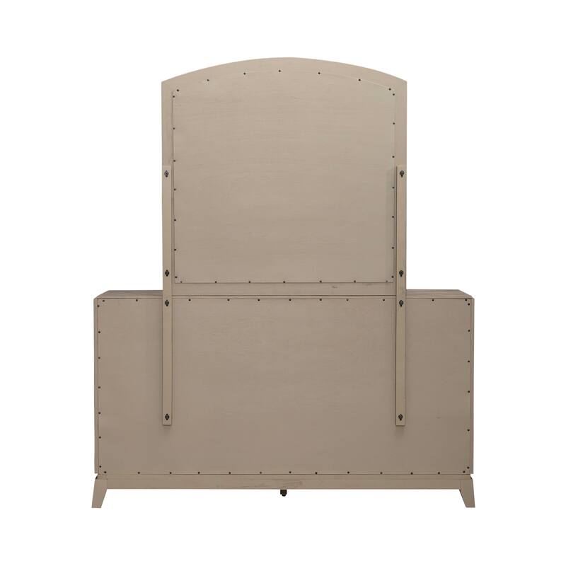 Avalon Burnished Beige Oak Panel Storage Bed with Dresser, Mirror, Chest Bedroom Set - King, Queen