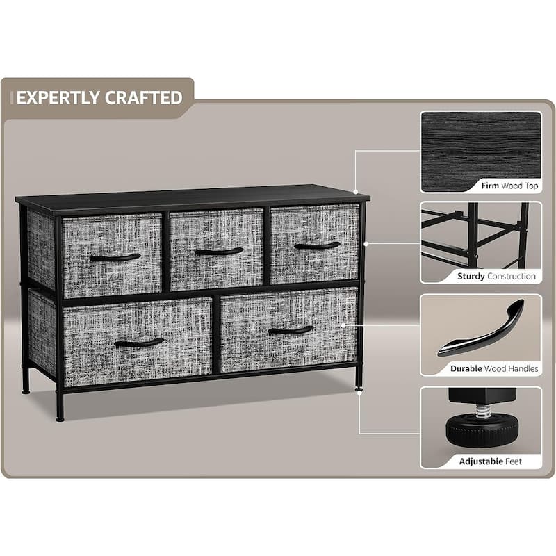 Dresser w/ 5 Drawers Furniture Storage Chest for Home, Bedroom