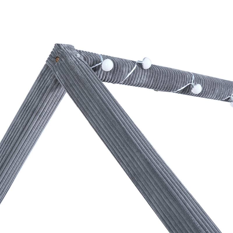 Full Size Upholstered House Daybed with LED Light Strips, Grey