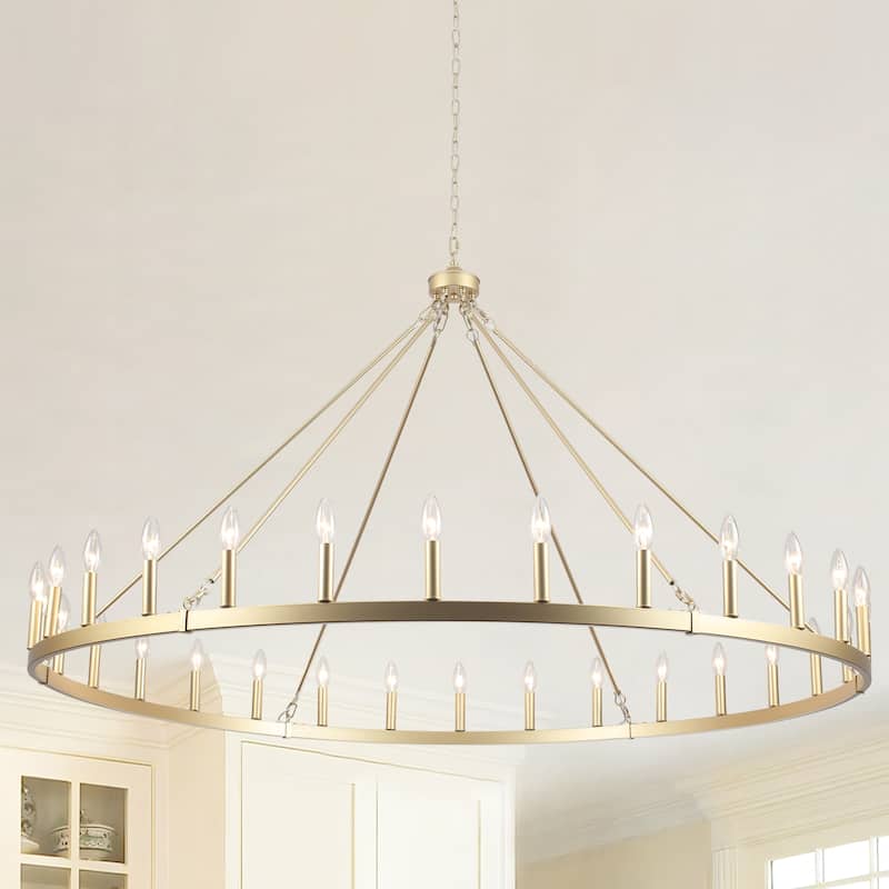 Vyolette 60 in. 30-Light Extra Large Farmhouse Round Wagon Wheel Chandelier, Classic Dining Room Living Room Chandelier