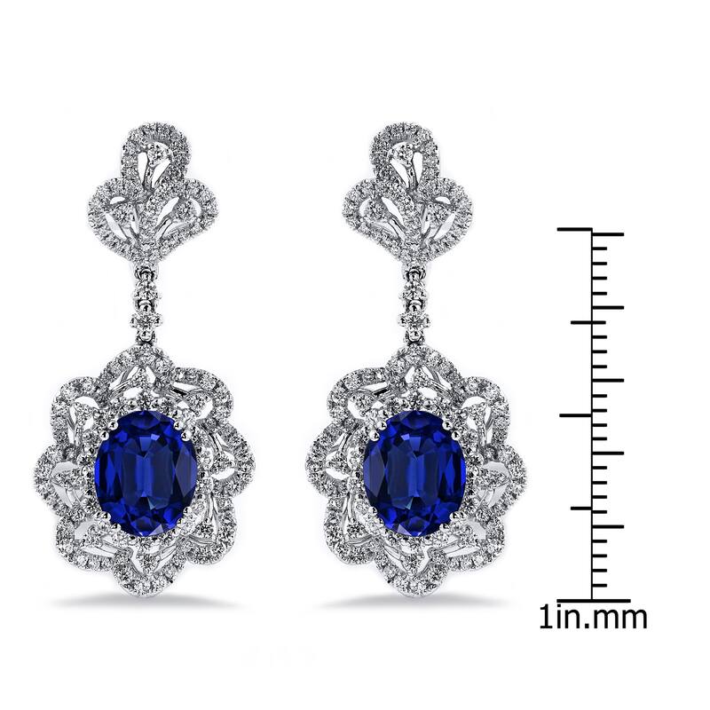 Auriya Fancy 8 1/5ct Royal Blue Sapphire Oval and 2ctw Halo Diamond Earrings 18K Gold