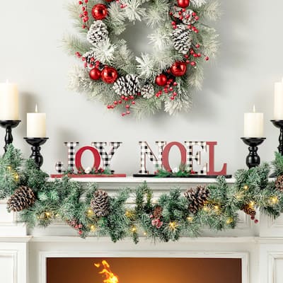 Glitzhome Christmas Wooden Plaid JOY NOEL Word Table Decor