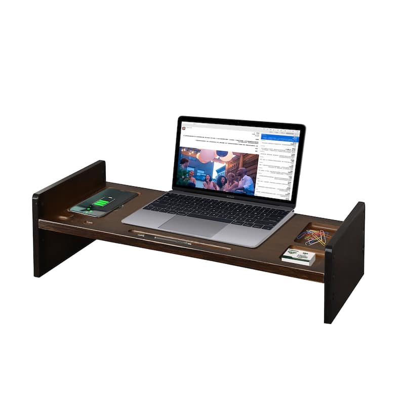 Wood Computer Monitor Stand Desktop Organizer with Drawer