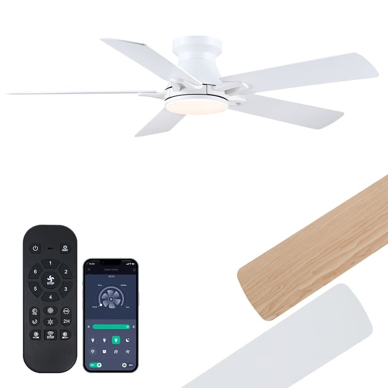 52 Inch Ceiling Fan with Light and Remote,5 Dual Side Blades 3CCT Dimmiable LED for Living Room Bedroom Kitchen - 52 Inches
