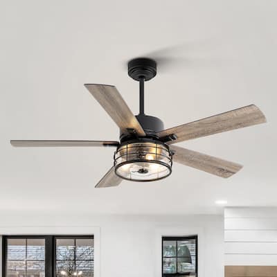 52 Inch Farmhouse Black Ceiling Fan with Light and Remote