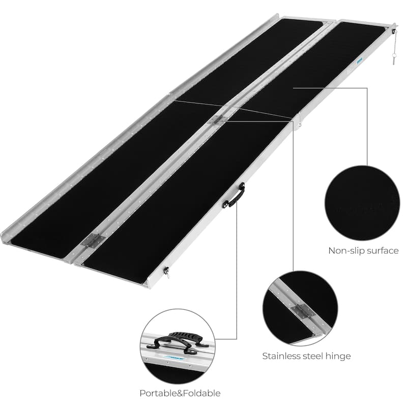 8FT Non-Skid Traction Folding Aluminum Wheelchair Ramp Scooter Mobility ...