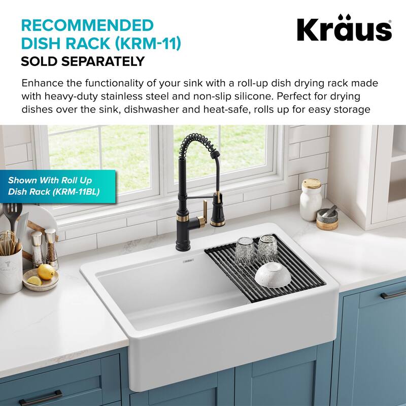 Kraus KGTF1-33 Bellucci 33" White Farmhouse Single Basin Quartz