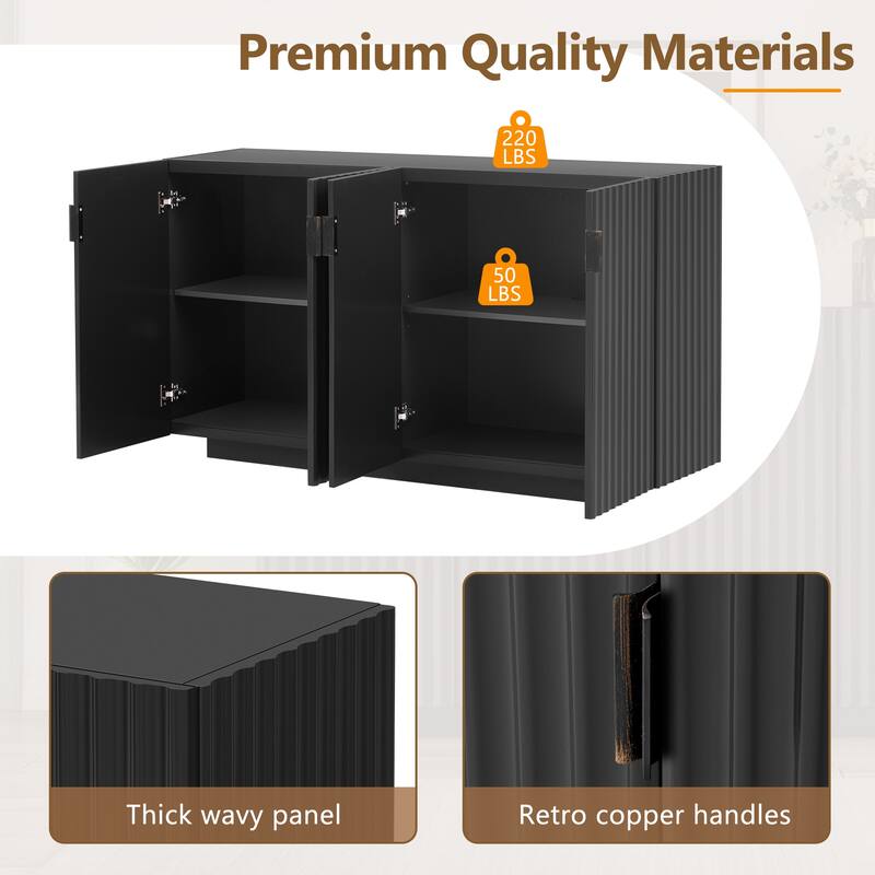 Elegant 4-Door Buffet Cabinet with Ample Storage Space and Wave Design for Home and Kitchen Use