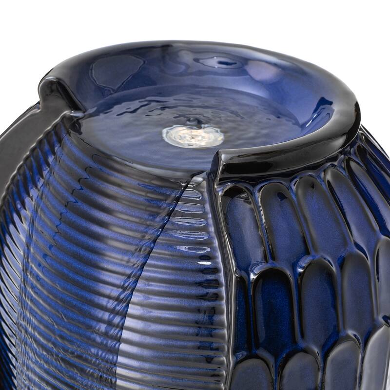 Glitzhome Oversized LED Lighted Ceramic Pot Floor Fountains for Outdoor Garden