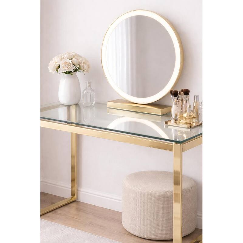 Glass Top Desk with Gold Base