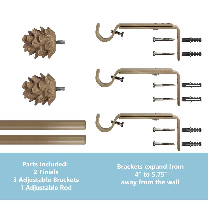 3/4" Farmhouse Pinecone Curtain Rod Adjustable Designer Window Single Rod