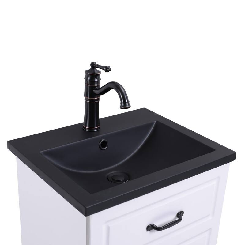 32.6" Black Resin Bathroom Vanity with Sink, Black Brass Faucet and Drain