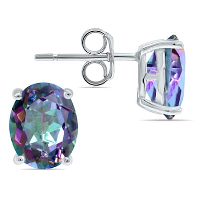 Marquee 9x7MM All Natural Oval Mystic Topaz Stud Earrings in .925 Sterling Silver