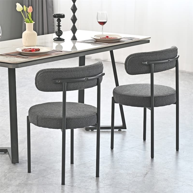 Boucle Dining Chairs,Mid-Century Modern Curved Backrest Chair,2 PCS