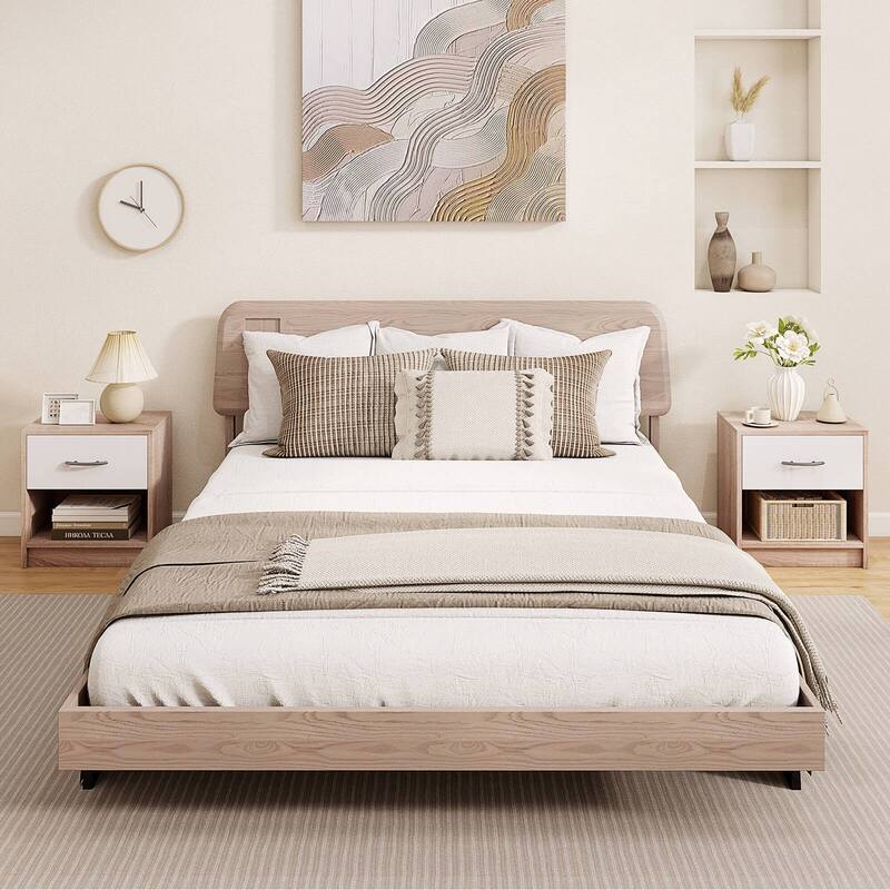 Costway Modern Nightstand Bedside Table with Drawer Open Storage Shelf