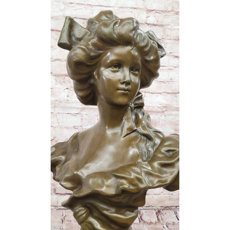 Bronze Bust Of A 19Th Century Young Woman On Marble Base Signed Original Thomas 21 Inches X 11 Inches