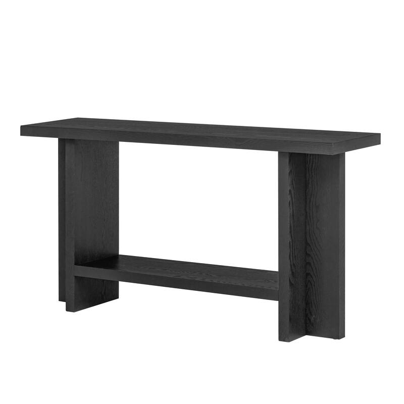 60" Console Table with T-Leg Base & Ash Veneer, Modern Style