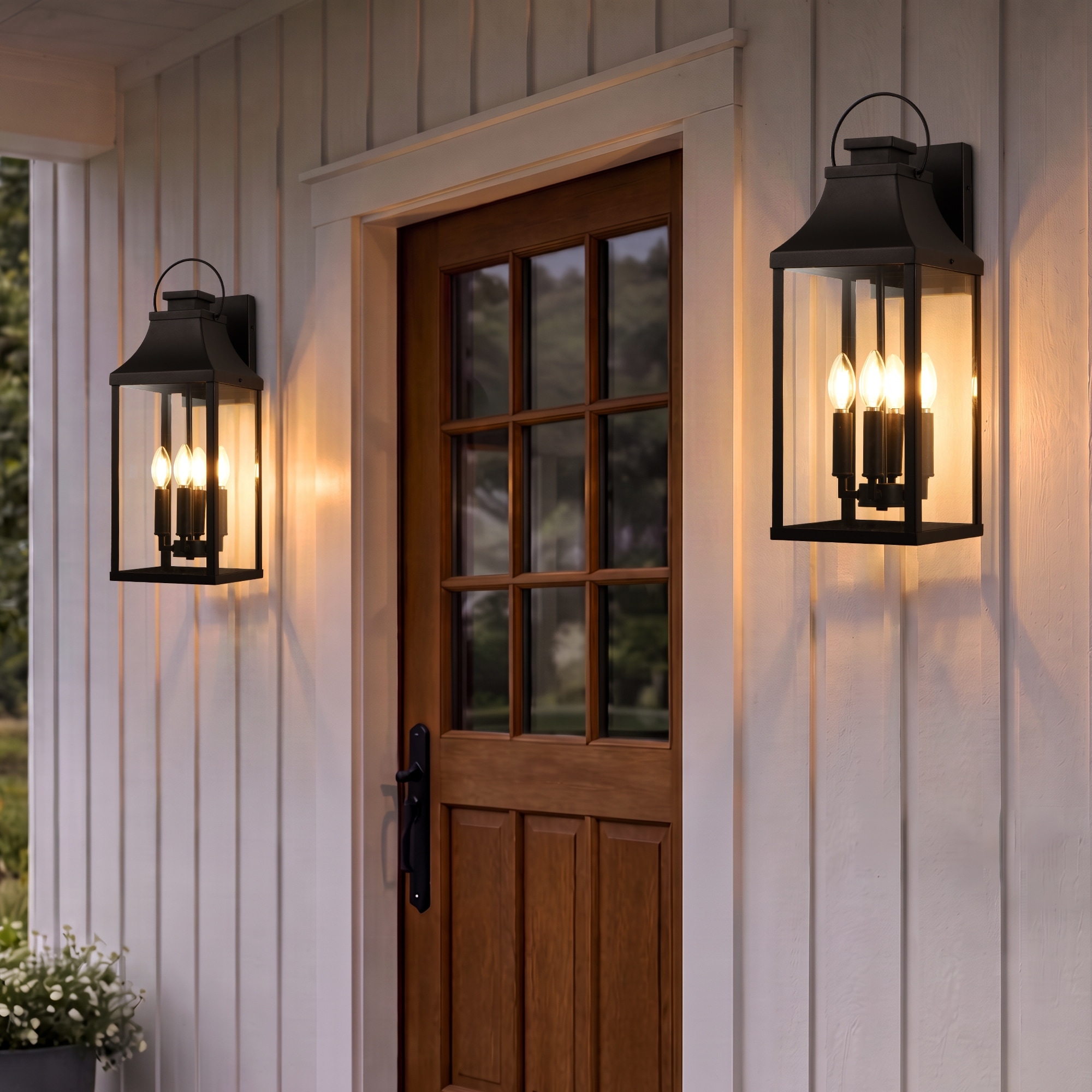 4-light Outdoor Wall Light With Matte-black Lantern & Clear Glass