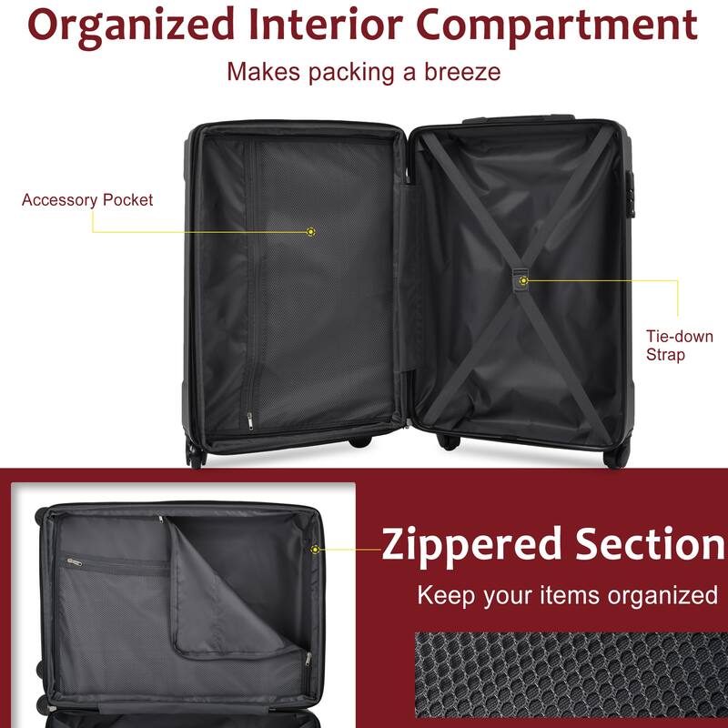 Luggage Sets, 3 Piece Luggage Expandable Suitcase Set, ABS Hardshell 4-Wheel Spinner Luggage with TSA Lock