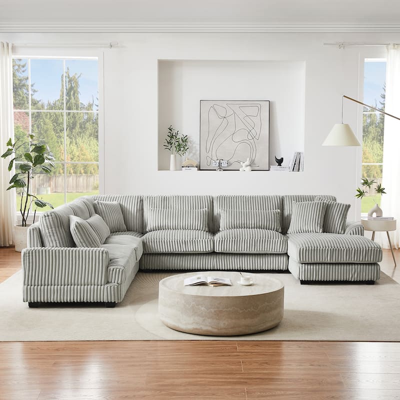 Roomfitters Oversized U-Shaped Sectional Sofa, Modern Corduroy Upholstered Couch with Chaise Lounge for Spacious Living Room
