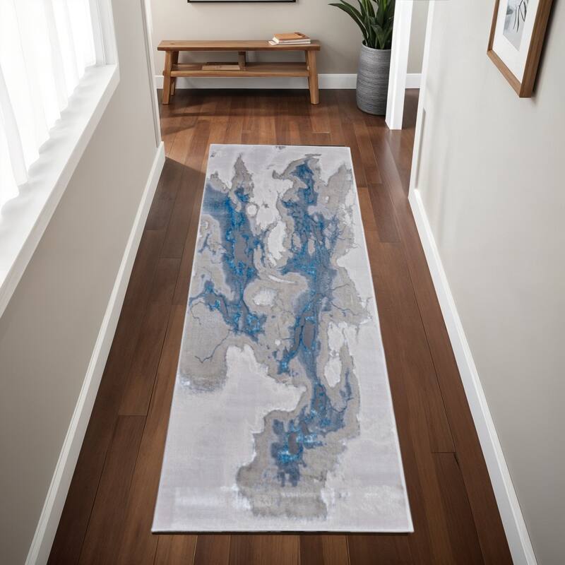 HomeRoots Abstract Bohemian Runner Area Rug - 94.00 in. x 34.00 in.  x 0.39 in.