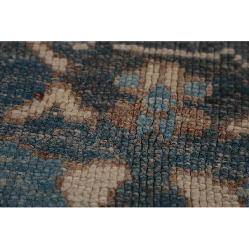 Hand Knotted Oriental 100% Wool Carpet Transitional Geometric Navy Blue & Blues Oushak Area Rug - 11' 4'' X 8' 3''
