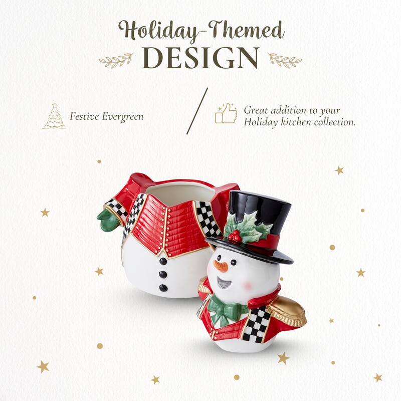 Spode Christmas Tree Black and White Snowman Cookie Jar - 4" L x 5" W x 13" H