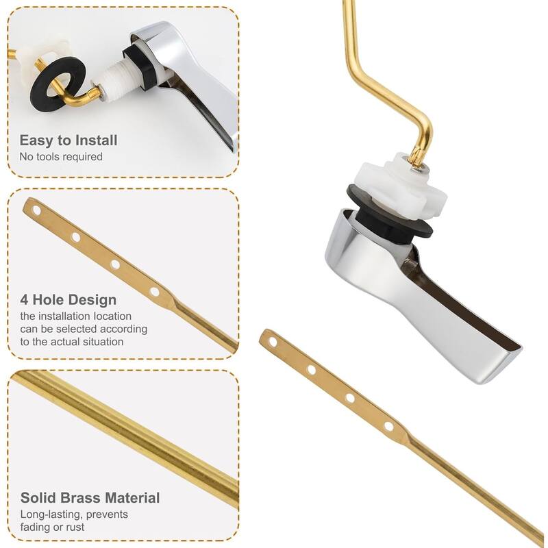 Universal Toilet Flush Tank Lever Kit, Side Mount Handle with Stainless Steel Flapper Chains, Chrome Finish