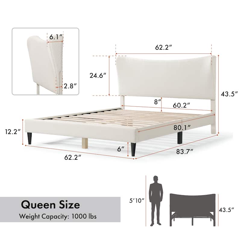 Furniture of America Gail Modern White Boucle Adjustable Queen-Size Platform Bed