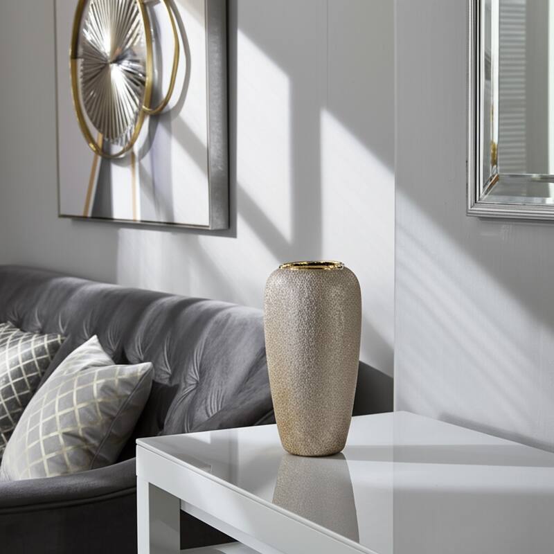 Ceramic Teardrop Textured Surface Vase - Silver