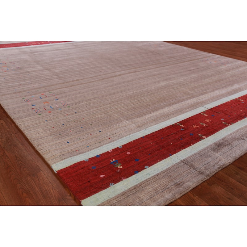 Hand Knotted Oriental 100% Wool Carpet Tribal Tribal Brown Gabbeh Area Rug - 9' 11'' X 7' 9''