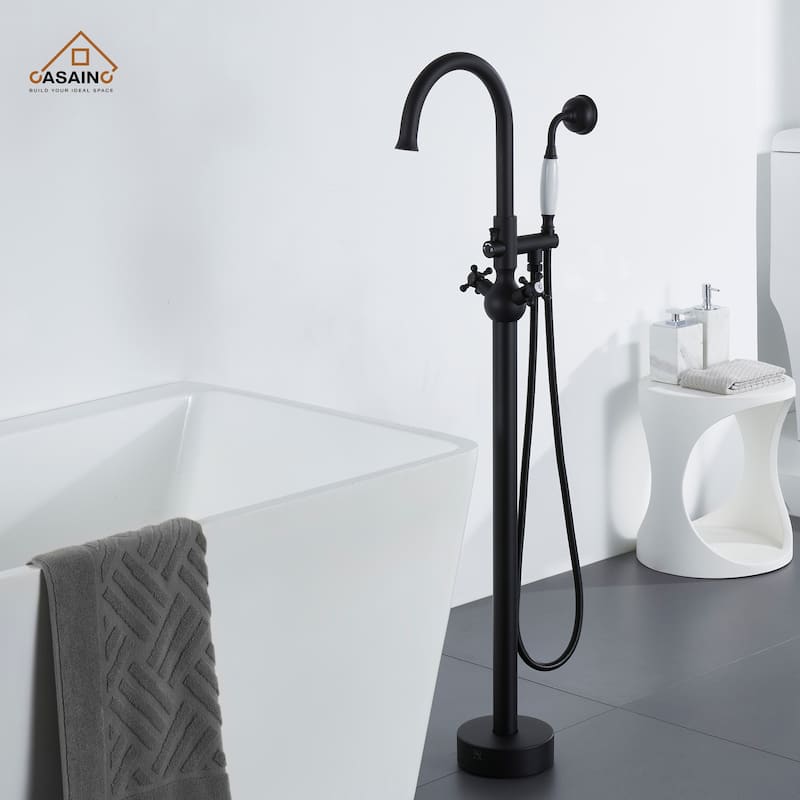 Freestanding 2-Handles Bathtub Faucet with Hand Shower - Matte Black