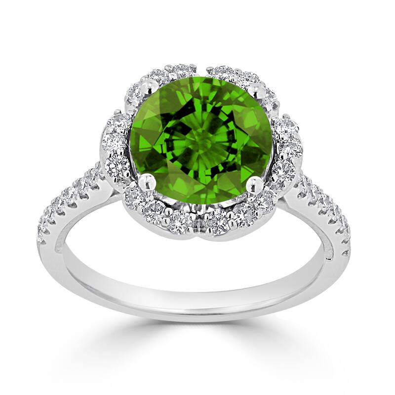 Auriya Vintage 3 1/10ct Fancy Peridot and Halo Diamond Engagement Ring 3/8ct Fancy 14k Gold