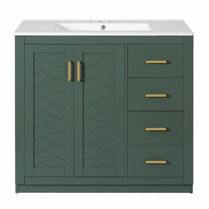 Freestanding 36'' Bathroom Vanity with Ceramic Sink, 3 Drawers, Soft Closing Doors & Solid Wood Frame