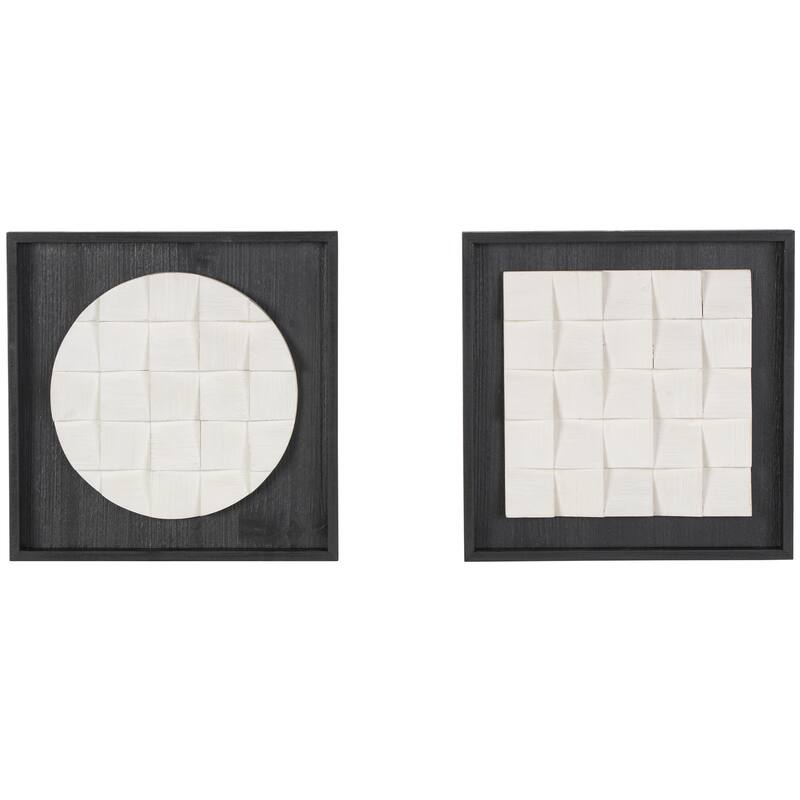 Wood Geometric 3D Cube Grid Wall Decor with Black Frames - Set of 2 White - Roche River Decor