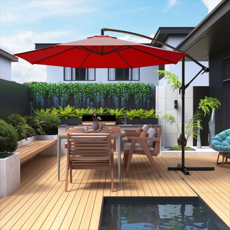 EROMMY 10ft Offset Hanging Umbrella - Easy Tilt, 99.9% UV Protection, Heavy-Duty Iron Frame