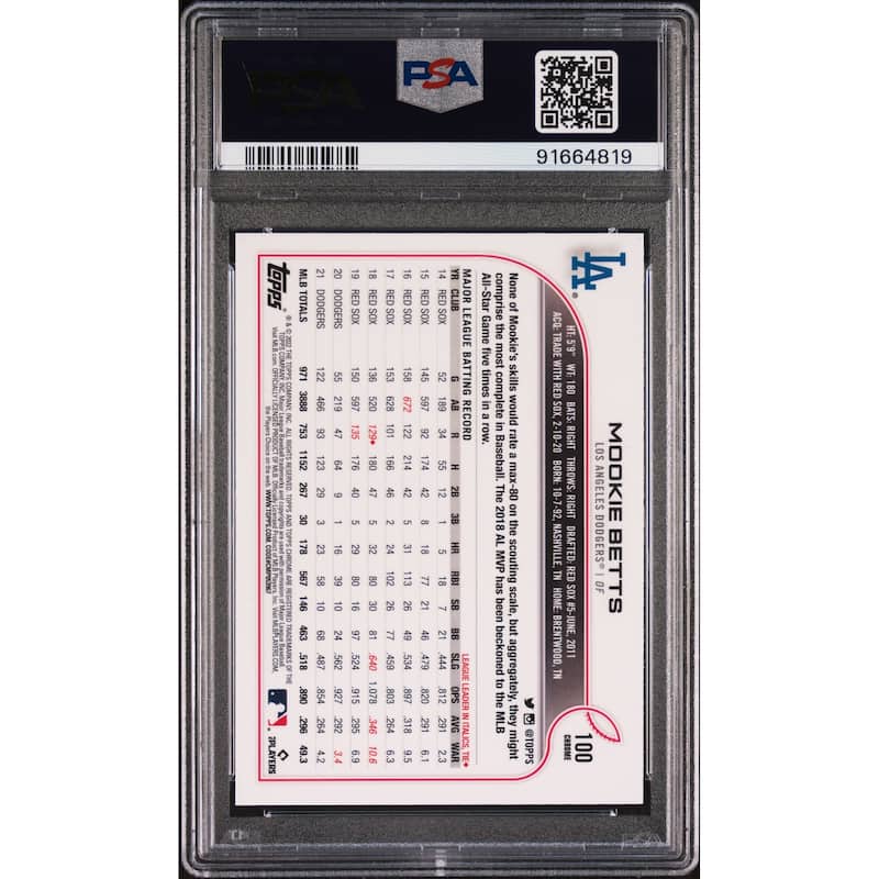 Mookie Betts 2022 Topps Chrome Sepia Refractor Baseball Card #100 Graded PSA 9 - 8'6" x 11'6"