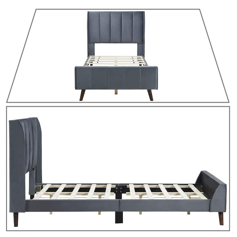 Classic Velvet Upholstered Platform Bed with Centre Support Legs