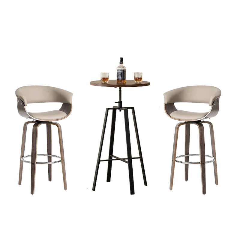 Glitzhome Modern 3-Piece Wooden Swivel Bar Stools & Height Adjustable Pub Table Set