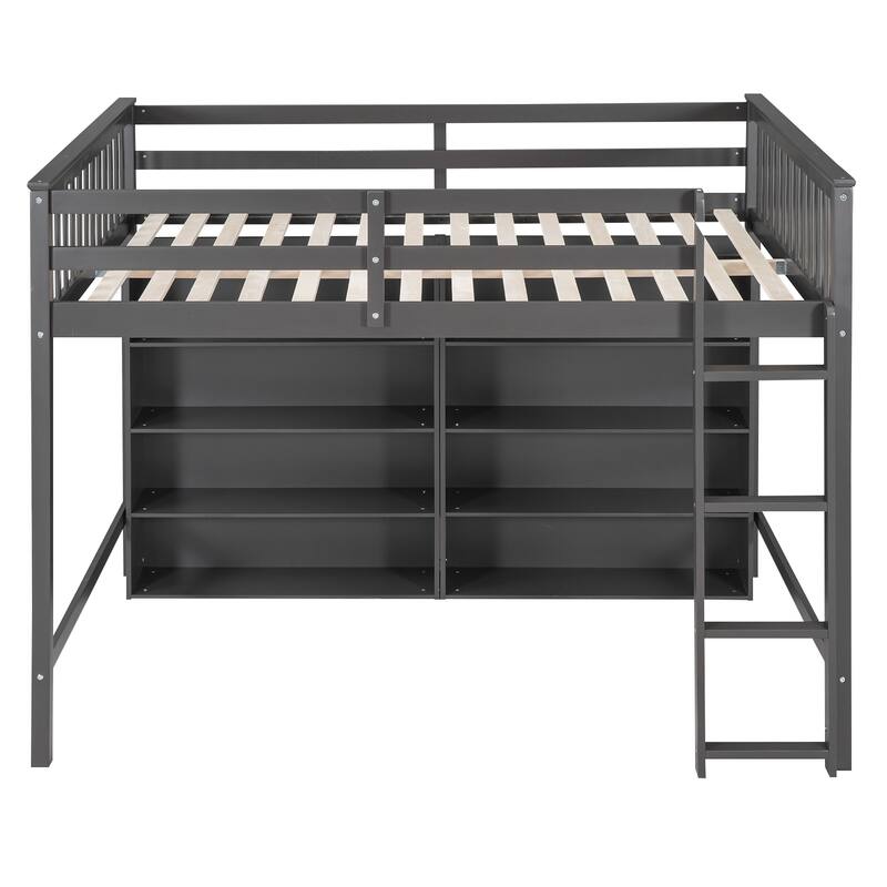 Twin or Full Size Loft Bed with 8 Shelf