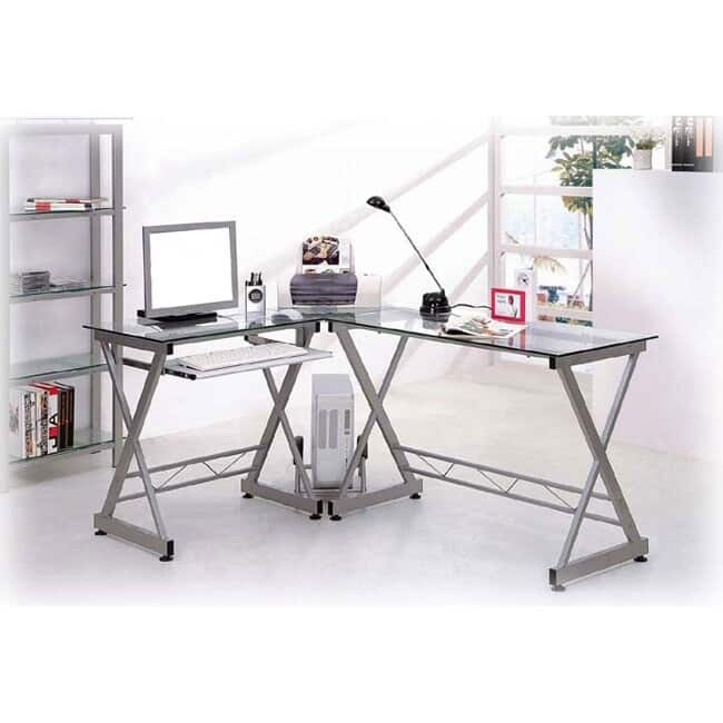 Deluxe Tempered Glass L-shaped Computer Desk - Clear