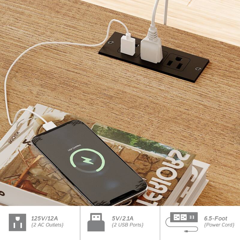 59In Modern Executive Desk With Charging Station & Drawers And 2 PCS 72In Tall BookcasesFor Living Room, Bedroom