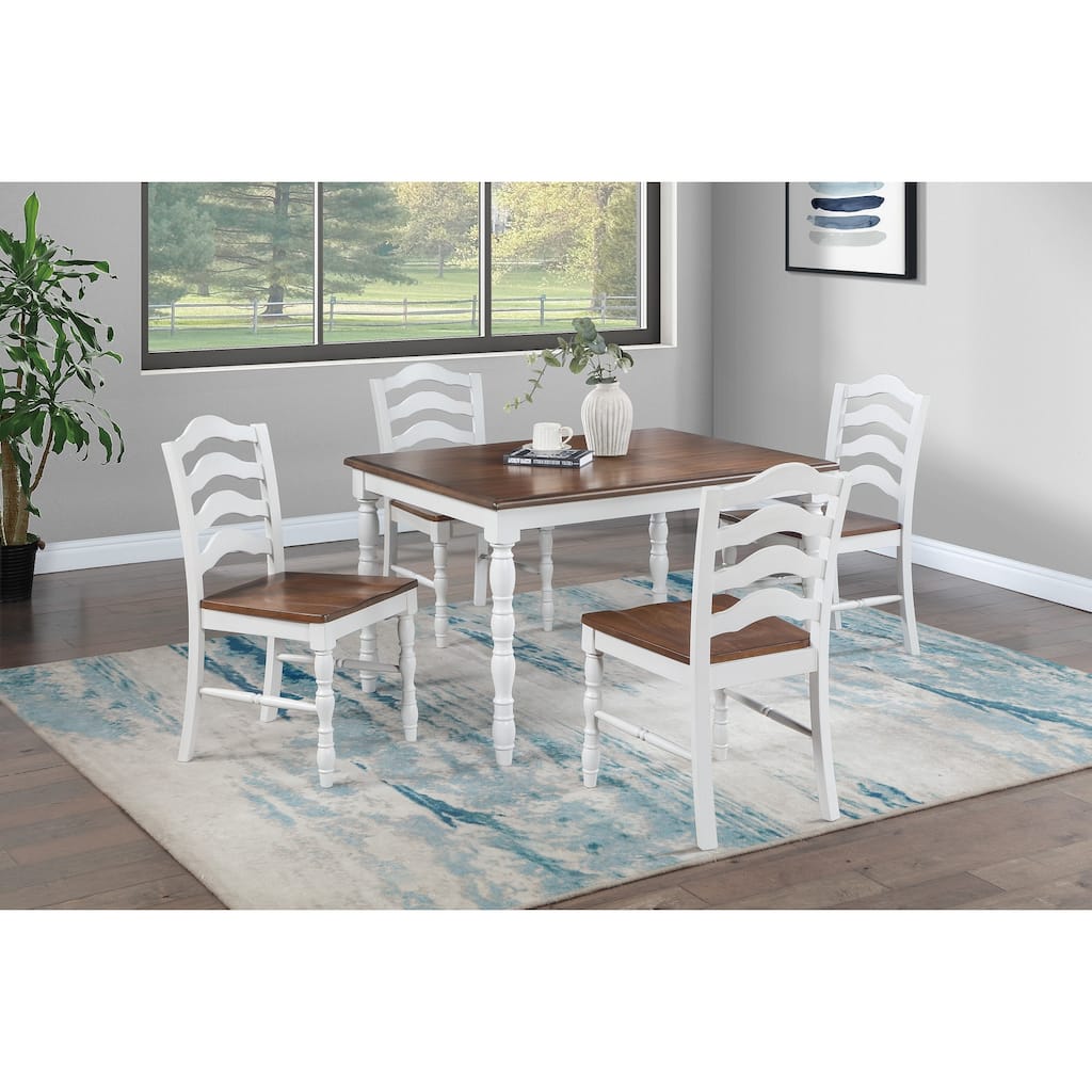 5-Piece Ranch Style Dining Set with Oak Top Table & Ladder Back Chairs